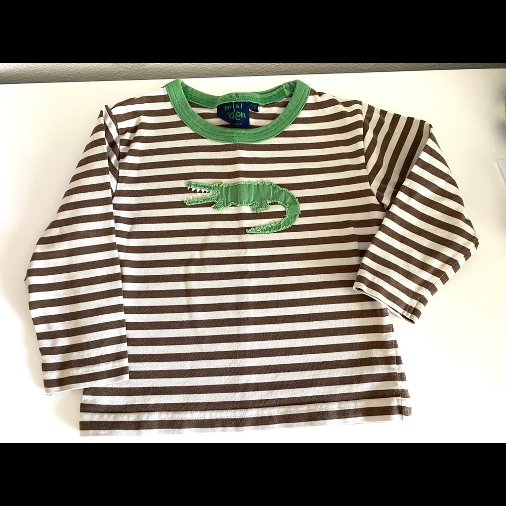 Mini Boden striped shirt with alligator 2T
